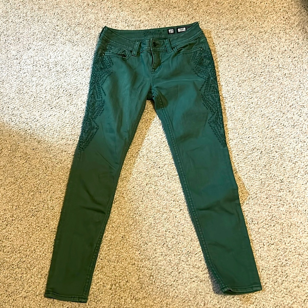 Miss me embroidered jeans hunter green sz 27